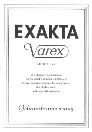 exakta - camera - Varex - Operation Manual VX - Operation Manual ...